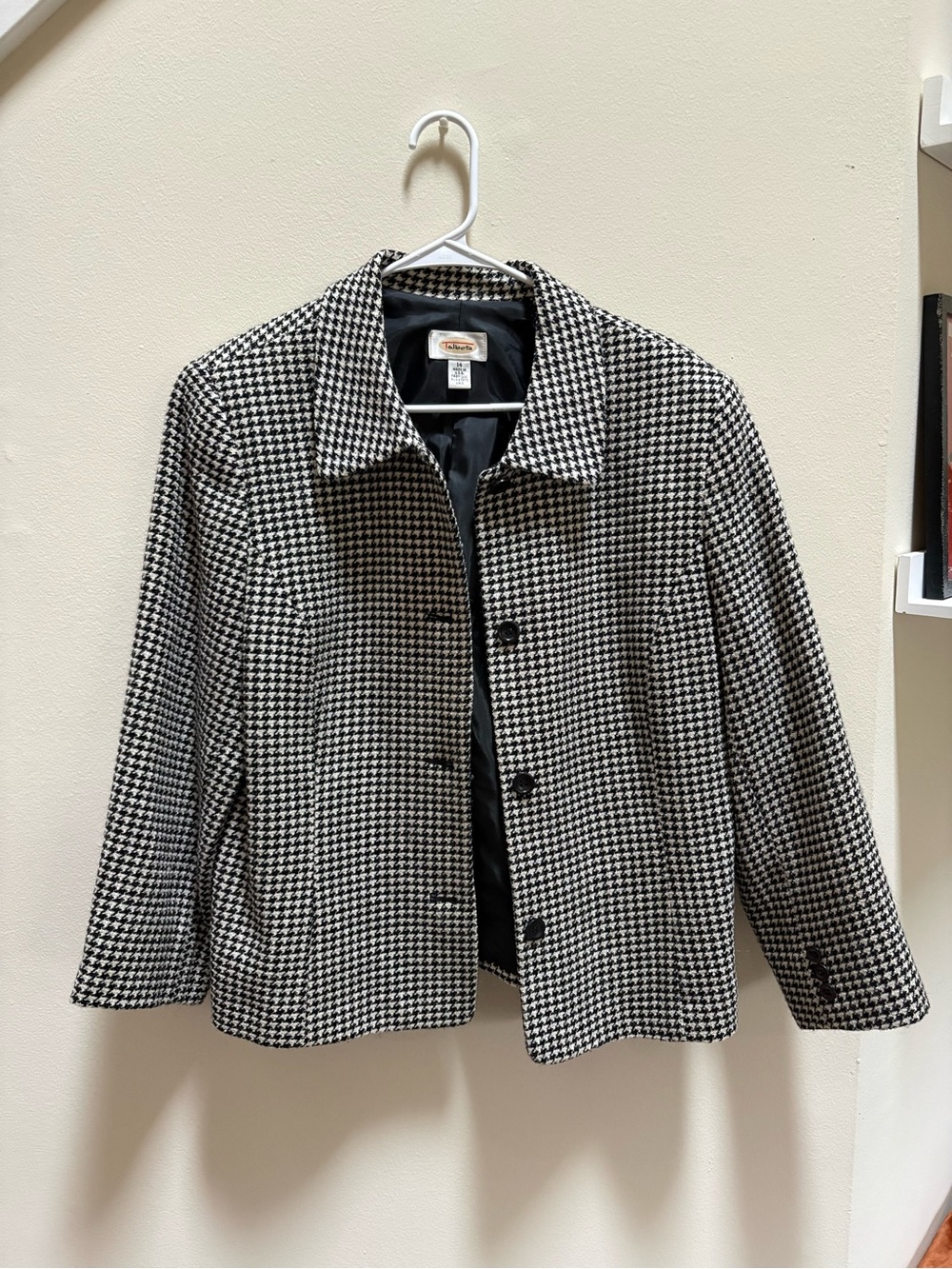 Talbots Black & White Houndstooth Cropped Blazer